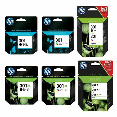Genuine HP 301 / 301XL Black & Colour Ink Cartridges LOT NO PACKAGING ...