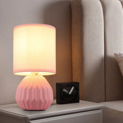 Tischlampe Tischleuchte Nachttischlampe pink Wohnzimmerlampe Keramik Textil 23cm - Bild 1 von 4