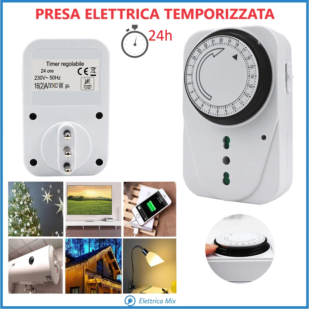 Timer Presa Elettrica Temporizzata Programmabile 220v 24h Analogico  giornaliero