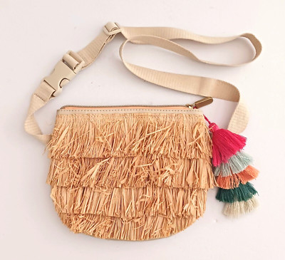 NEW Jungalow Convertible Hip Pack Whimsical Raffia Grass Skirt Multi Tassel