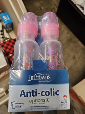 Dr. Brown's Baby Bottles 4oz 3-Pack - Pink Anti-Colic Bottles With Vent System