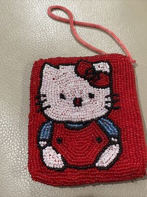 HTF Hello Kitty Beaded Change Purse Both Sides Beaded, Very