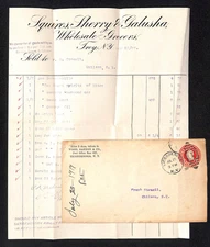 Squires, Sherry & Galusha Grocers Troy, NY 1908 Billhead + Unrelated 1917 Cover