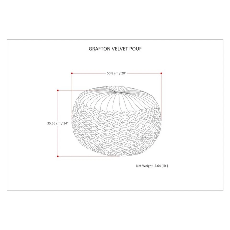 Pemberly Row Round Pouf in Teal Green Velvet Fabric with Woven Details - Image 2 of 4