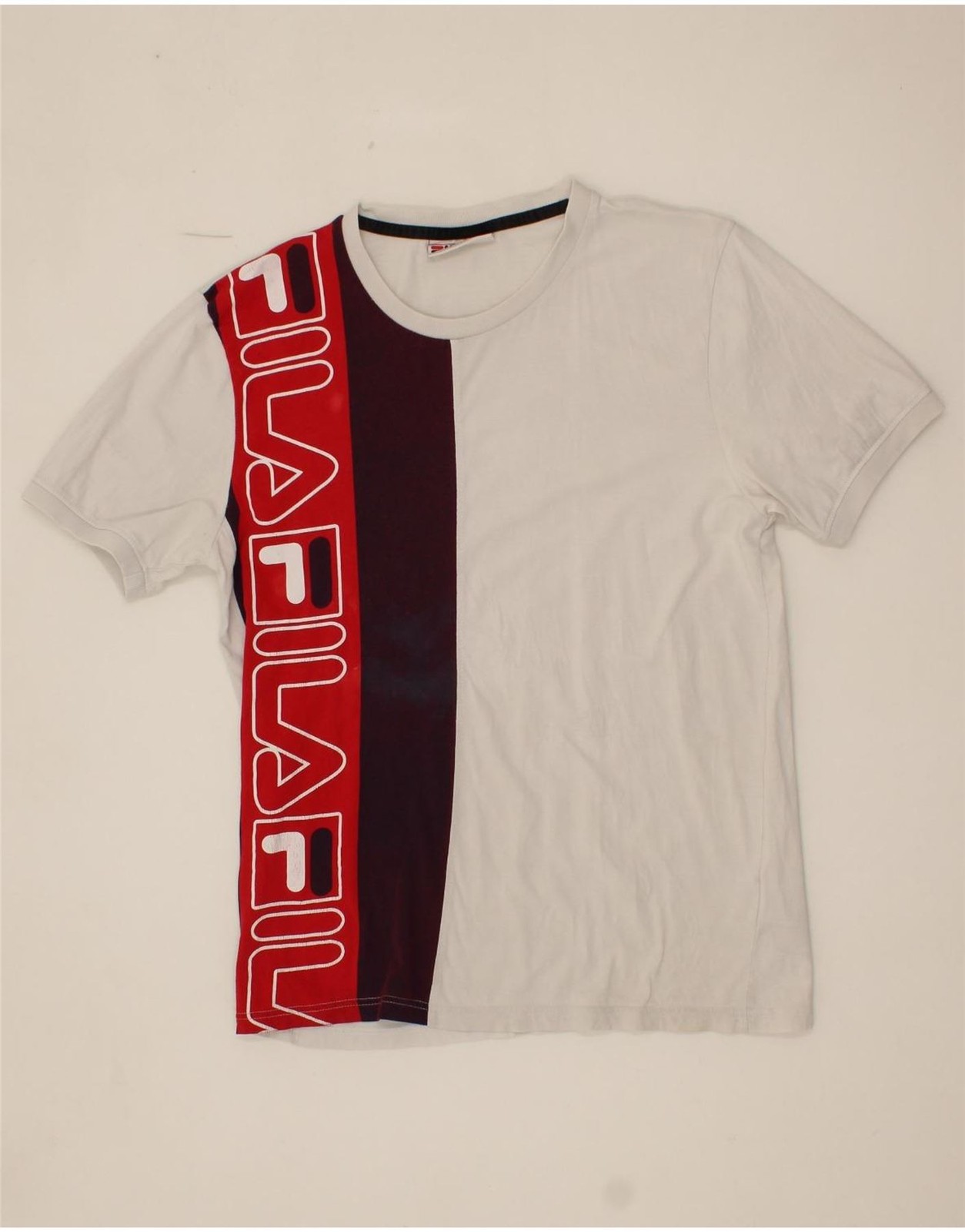 T shirt uomo FILA grafica top media bianca colorblock cotone BX03