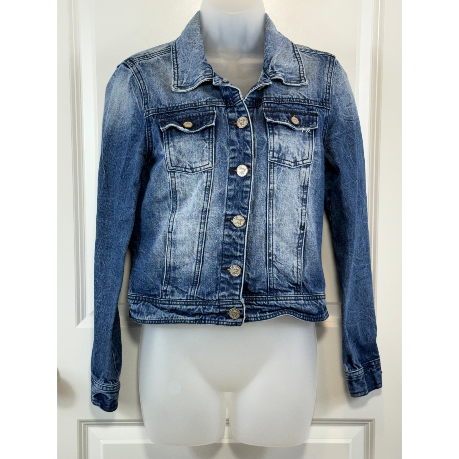 Indigo Rein Womens Medium Wash Denim Jean Trucker Jacket Blue M Demicore Cotton