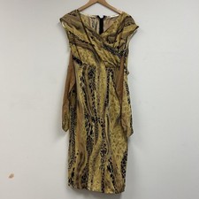 Vintage Animal Print Dress Womens Large Brown Wrap Sheath Knee Length V Neck
