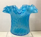 Vintage Fenton Blue Opalescents Spiral Optic Top Hat Vase 4" Tall