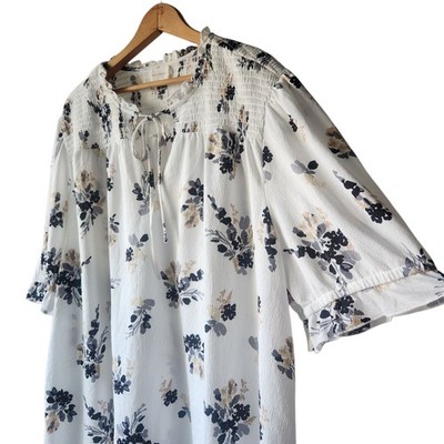 Melloday Boho Top Womens 3X Floral V-Neck Smocked Stretch Cottagecore Flowy PLUS