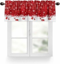 Christmas Valances for Windows 42"x18" Red Christmas Ornaments Kitchen Curtai...