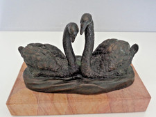 100% Bronze Skulptur Statue Signiert Milo Zwei Schöne Schwäne Deko