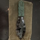 Green Patina Cast Figure Handle Pendant w/ Obsidian-Style Knapped Stone Blade — photo 1