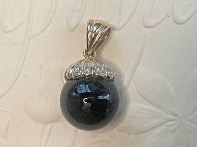 10K massiver Gold schwarzer Onyx Kugel Anhänger mit echten Diamanten - 4,29g