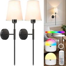25.6 inch Battery Operated Wall Sconces Set of 2, Wireless Wall Lights with R...