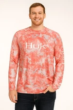 Huk Performance Fishing Shirt Mens Large Coral Marble Print Long Sleeve UPF