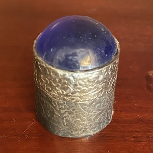 Vintage Silver trinket/ pill box with cabochon or marble Blue Top