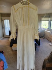 ANTIQUE EDWARDIAN SHEER LAWN DRESS SHEER WHITE COTTON SZ XS