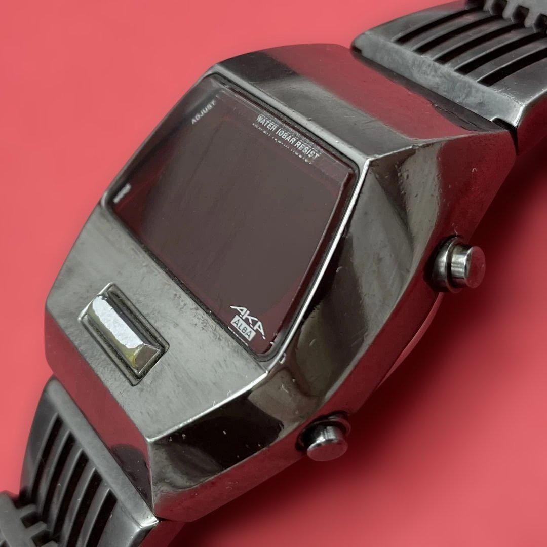 Used AKA ALBA Working SEIKO W670-4000 Wristwatch LED Digital Gunmetal Quartz - vintagewatches.pk