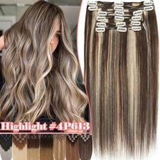 Thick Clip In Human Remy Hair Extensions Double Weft Full Head Balayage #4P613