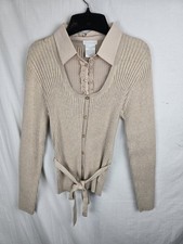 NWOT Worthington Beige Ribbed Knit Cardigan with Insert/Tie Waist Sz L