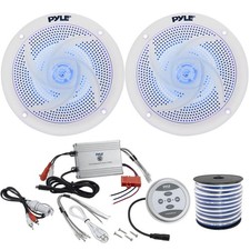 2 x Pyle PLMRS63WL.5 6.5" LED Marine Speakers, 2-Channel Amplifier, Speaker Wire