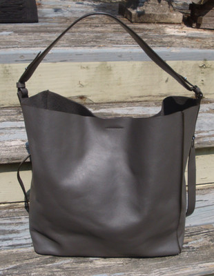ALL SAINTS Gray Leather Large Tote Handbag Shoulder Hobo Boho Carry All Shopper