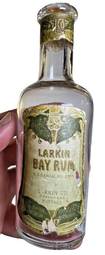 Antique Larkin Bay Rum Bottle Original Label Buffalo New York NY Art Nouveau