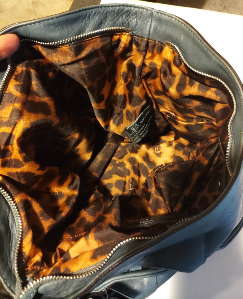 全新带标签 B Makowsky 皮革绿色银色五金挎包钱包购物袋 MSRP $268 — 第 3/4 张图片