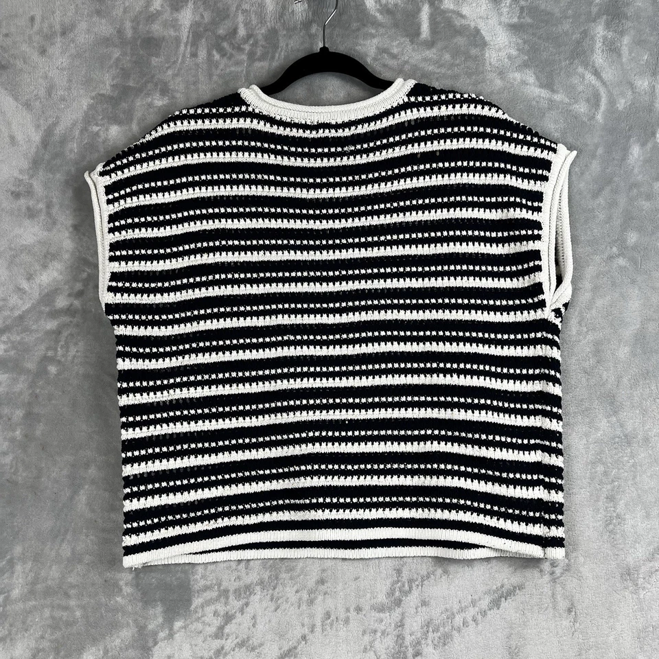 Suéter para mujer Joie a rayas Nautica XL tejido algodón sin mangas azul marino y marfil Foto 4 de 4