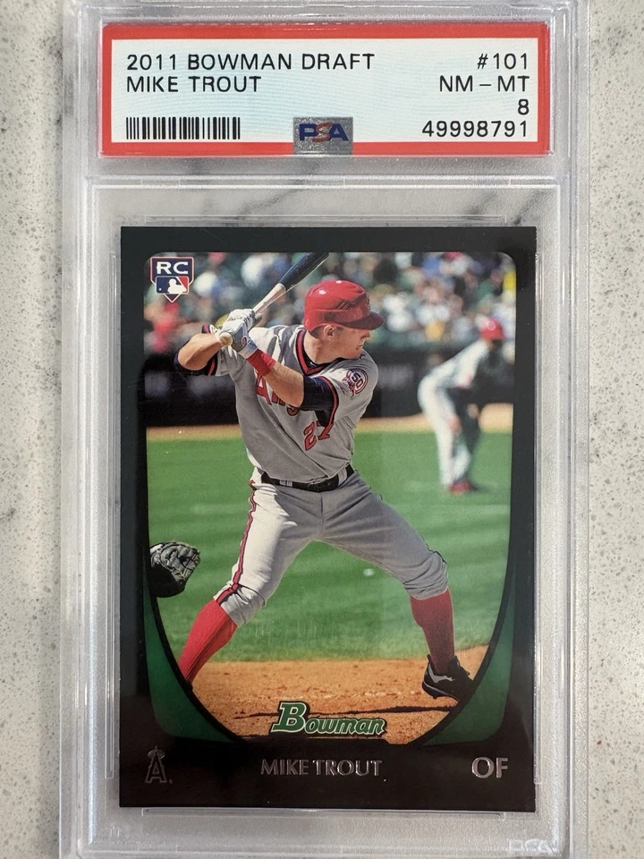 Mike Trout Rookie 2011 Bowman Draft RC PSA 8(four)Card Lot+2011 Topps A-All Star - Image 2 of 4