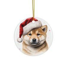 Shiba Inu Puppy - Ceramic Christmas Ornament - Printed in USA