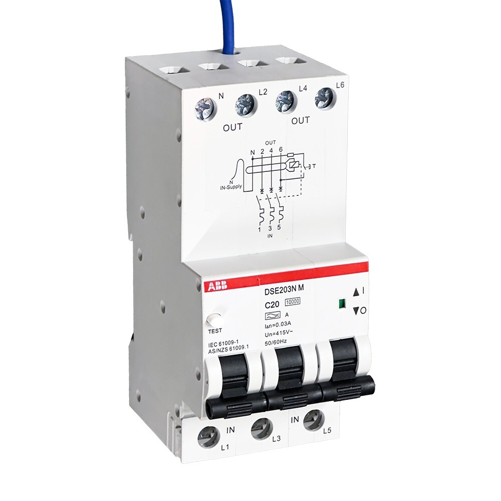 ABB 20A RCBO Type A 30mA 3PN 10kA C Curve DSE203N M C20 A30 2TAZ234414R2204