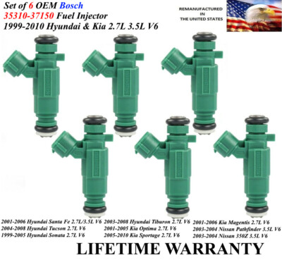  OEM Bosch Set of 6 Fuel Injectors For 2001-2006 Hyundai Santa Fe 2.7L/3.5L V6
