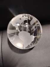 Vintage Crystal Glass Etched Frosted Clear Earth Globe World Sphere Paperweight