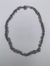 Vintage Zad Multicolor Seed Bead Silver Tone Necklace