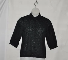 Linea by Louis Dell'Olio Cotton Paisley Eyelet Blouse Size M Black