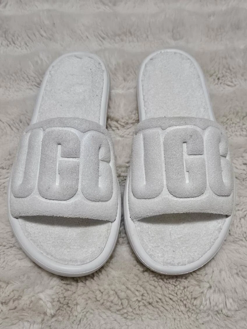 Sandali da donna UGG bianchi Terry Mahalia slide taglia 7 con etichette