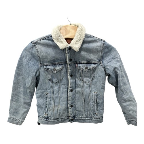 Levi’s Jacket Men’s Medium Blue Denim Trucker Sherpa Lined Button Up Coat - Picture 2 of 9