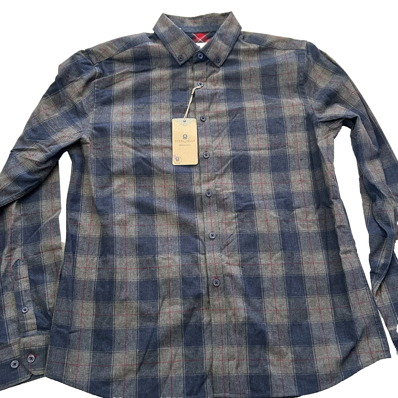 Steel & Jelly Flannel Button Shirt Mens L Gray Plaid Long Sleeve Collared NWT