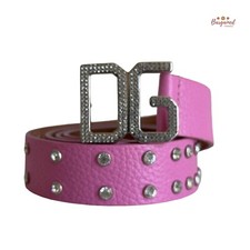Authentic Dolce & Gabbana Pink Leather Rhinestone DG Logo Buckle Belt Size 85/34