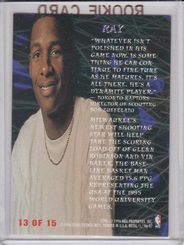 TARJETA DE NOVATO RAY ALLEN Baloncesto 1996/97 Fleer Metal Edge $$ RC Bucks Celtics! Foto 2 de 2