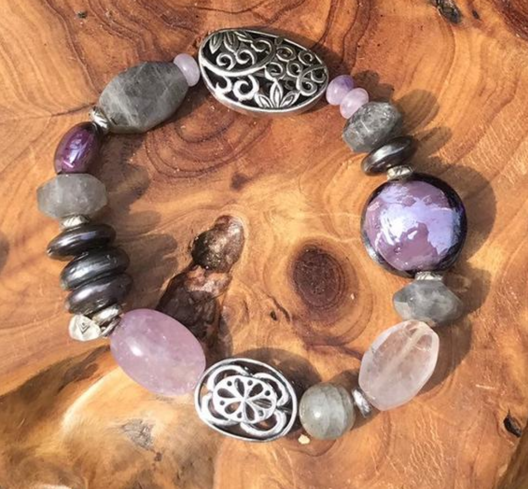 Silpada 925 Sterling Amethyst Feldspar Pearl Canyon Stretch  display picture 1