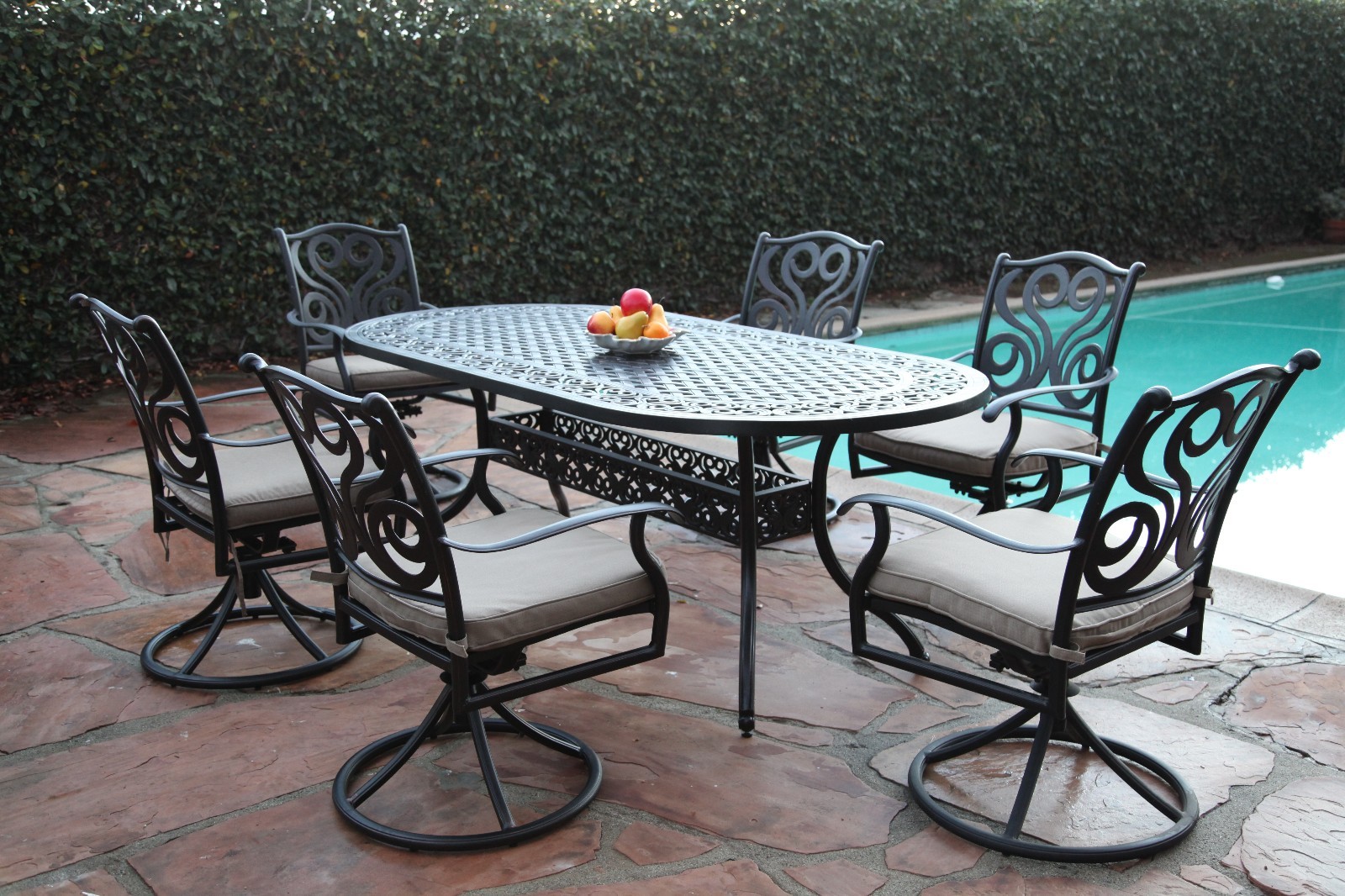 Patio Furniture Sets Clearance 7 Piece Cushion Dining Aluminum Swivel Rockers For Sale Online Ebay