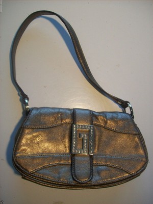 Guess Pewter Silver Clutch Purse Handbag Shoulder Baguette Bag @ cLOSeT | eBay