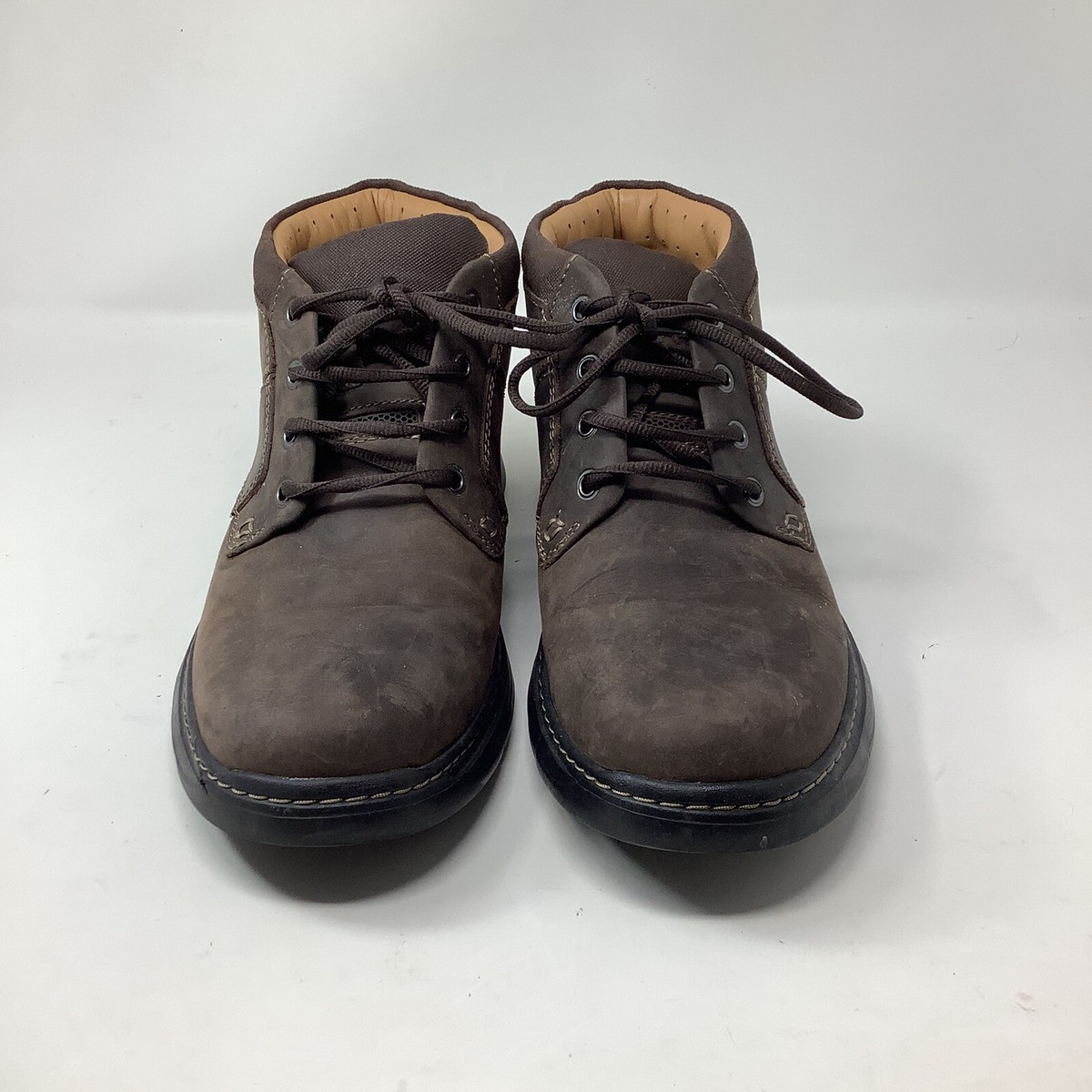 Clarks Men's Dark Brown Suede Boots With Black Flat Soles Winter