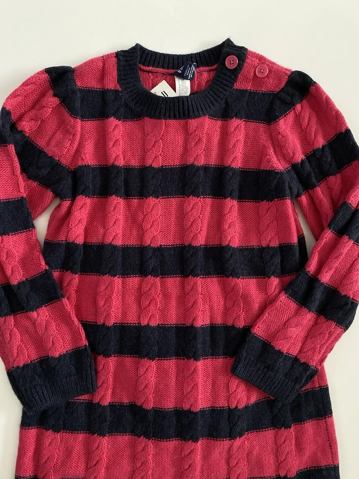 Vestido Suéter Baby Gap Niñas Rosa Azul Marino Rayas Angora Talla 5 Años Nuevo con Etiquetas Foto 2 de 2