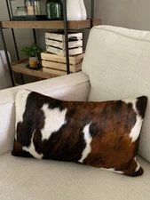 Tricolor Cowhide Pillow Cover / 19x11.5" Natural Cowhide Pillow Cover- Lumbar