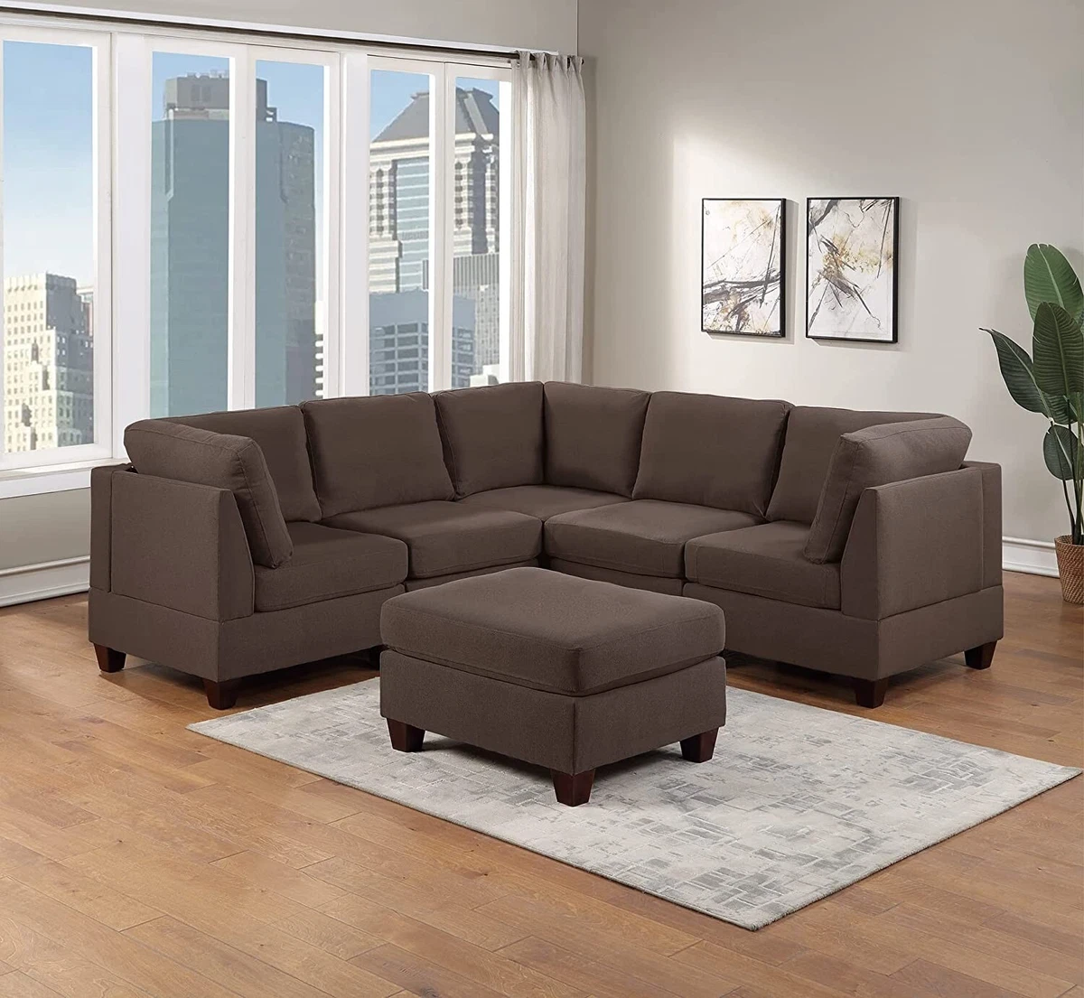 6Pcs Black Coffee Color Linen Like Fabric Modular Sofa Set eBay