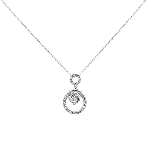 Round Solitaire Cubic Zirconia .925 Sterling Silver Necklace - Picture 1 of 2