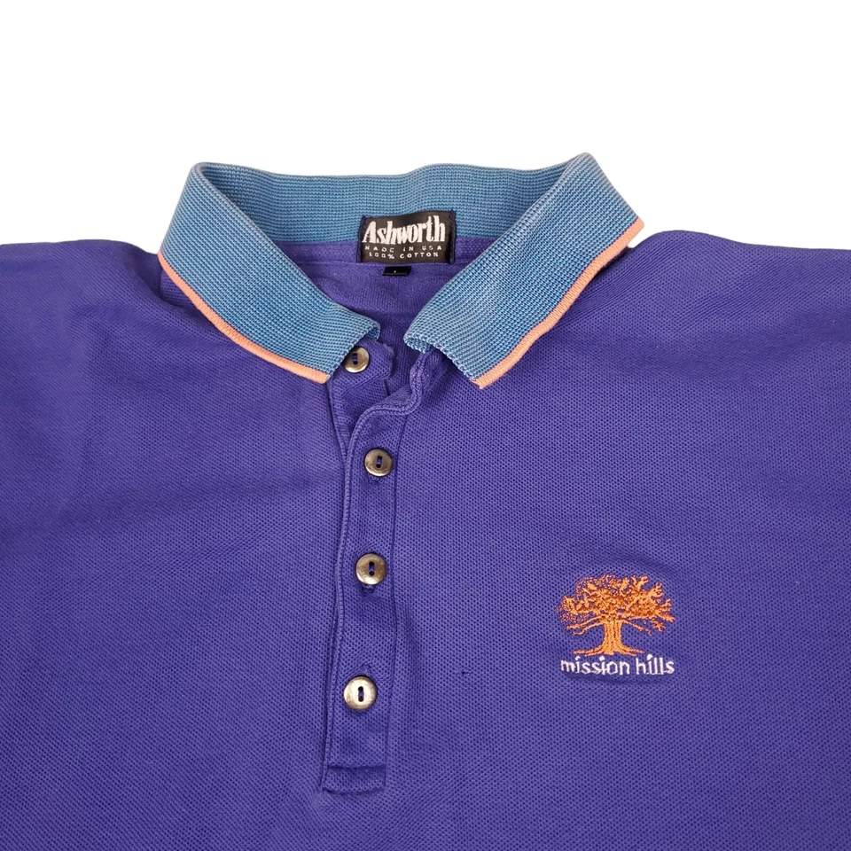Рубашка для гольфа мужская Ashworth размер Large фиолетовая футболка-поло сделано в США 1/4 на пуговицах - Изображение 3 из 4